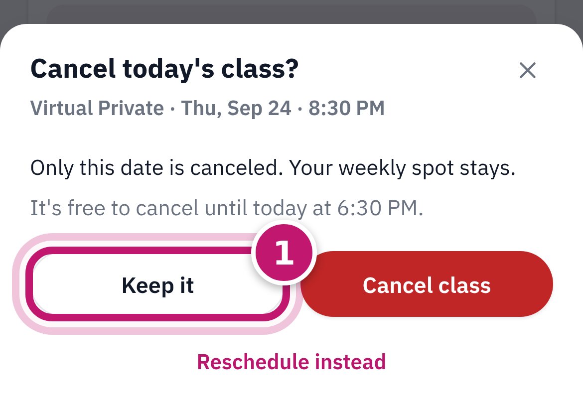 The Cancel tomorrow's session question with Keep it circled