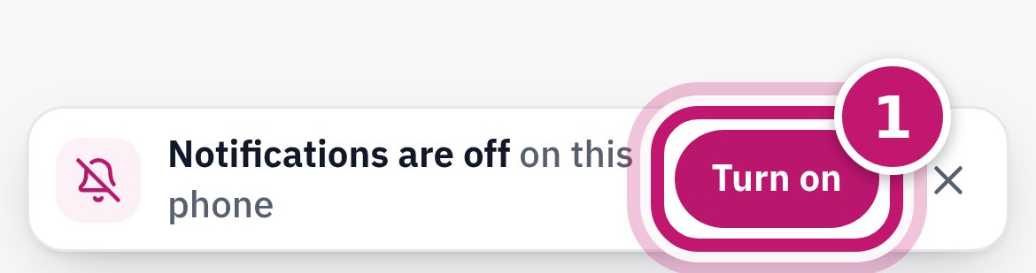 The Notifications are off bar with Turn on circled