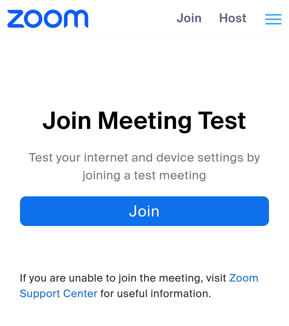 A Zoom web page with a blue Join button